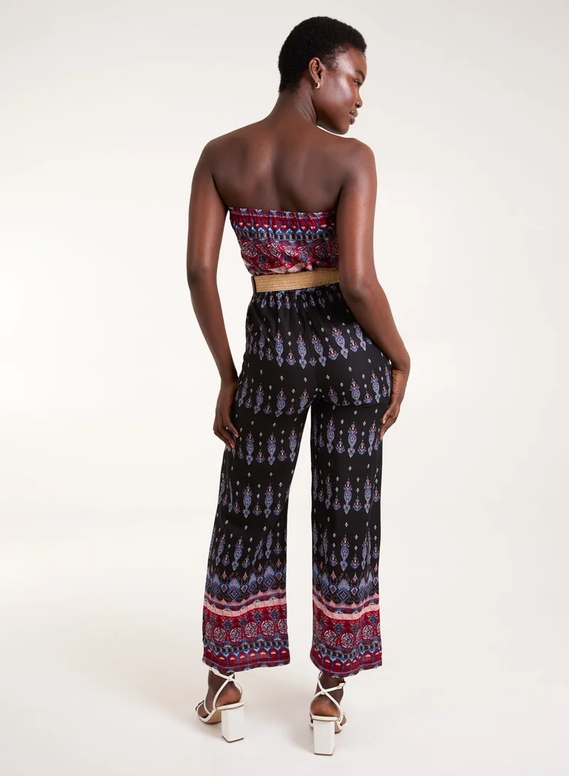 Blue Vanilla Aztec Woven Belted Bandeau Jumpsuit